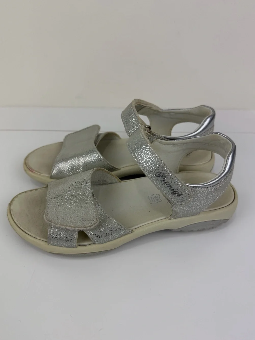 Primigi Silver Metallic Leather Sport Sandals Big Kid US 3 EU 34